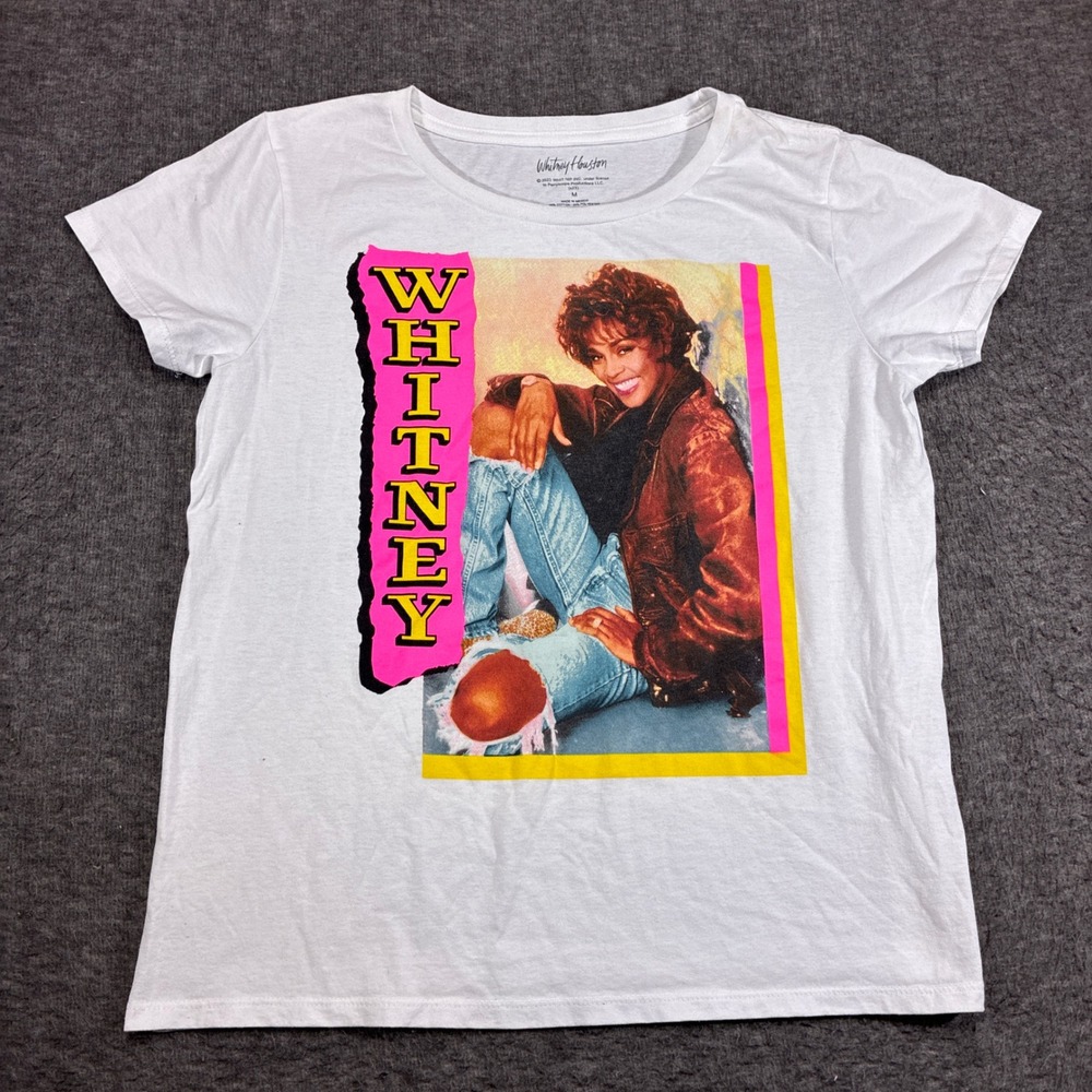 Whitney Houston Graphic T-Shirt Womens Medium White 2023 Portrait Short Sleeve